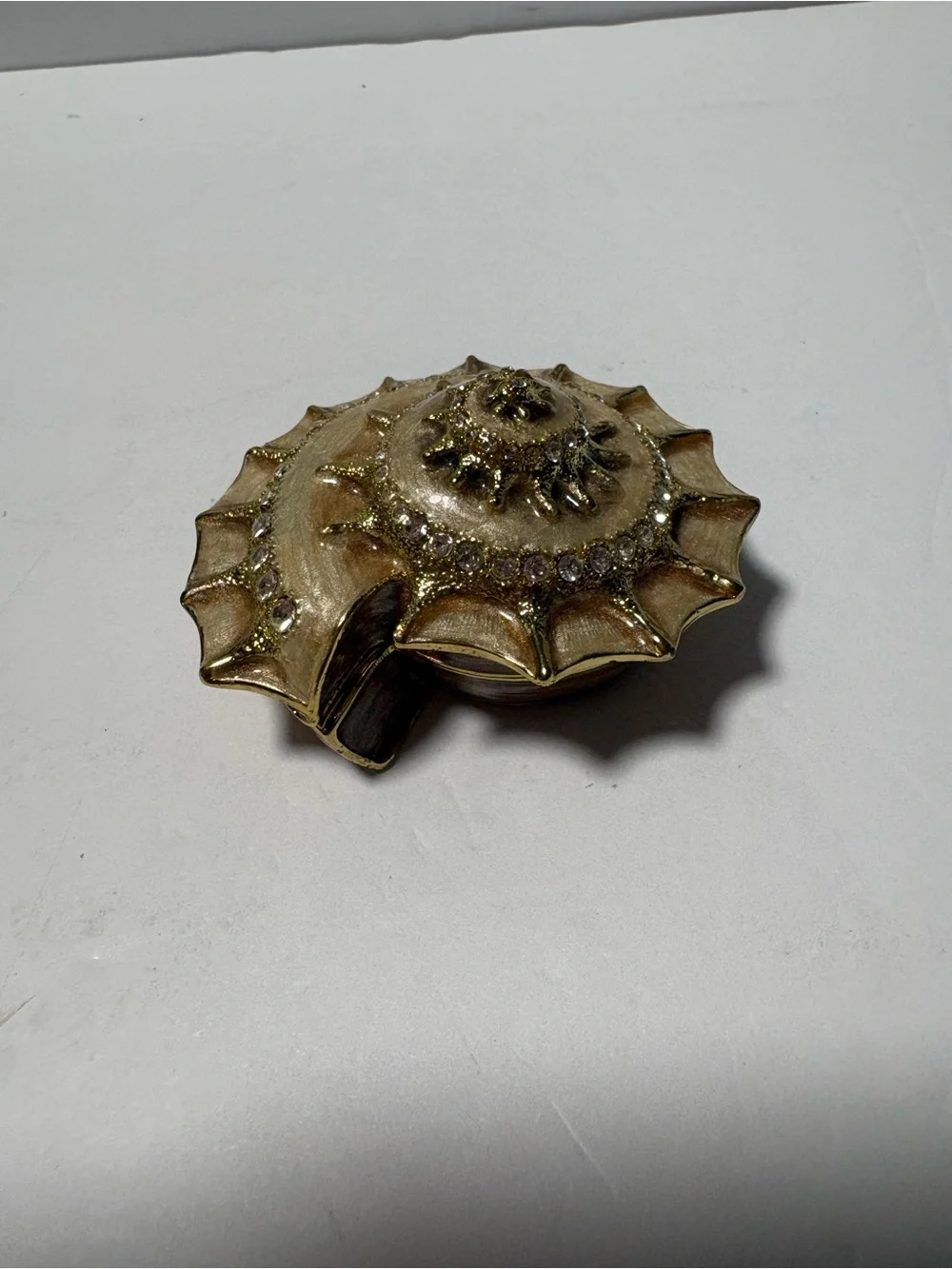 Gold-Tone Layered Starburst Trinket box with Clear Rhinestones